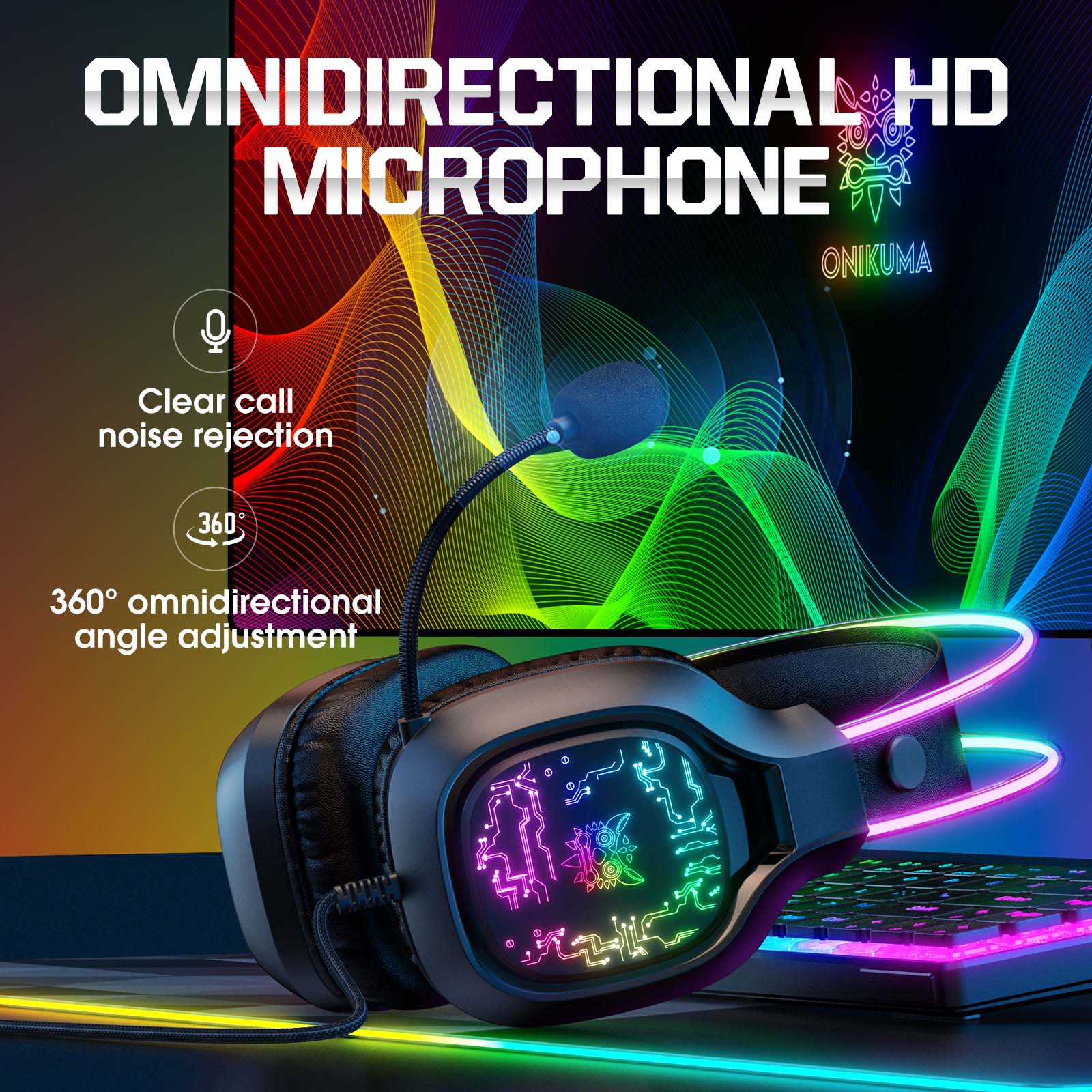 ONIKUMA X22 USB + 3.5mm Cool RGB Dynamic Light Wired Gaming Headset with Mic, Cable 1.8m - Image 10