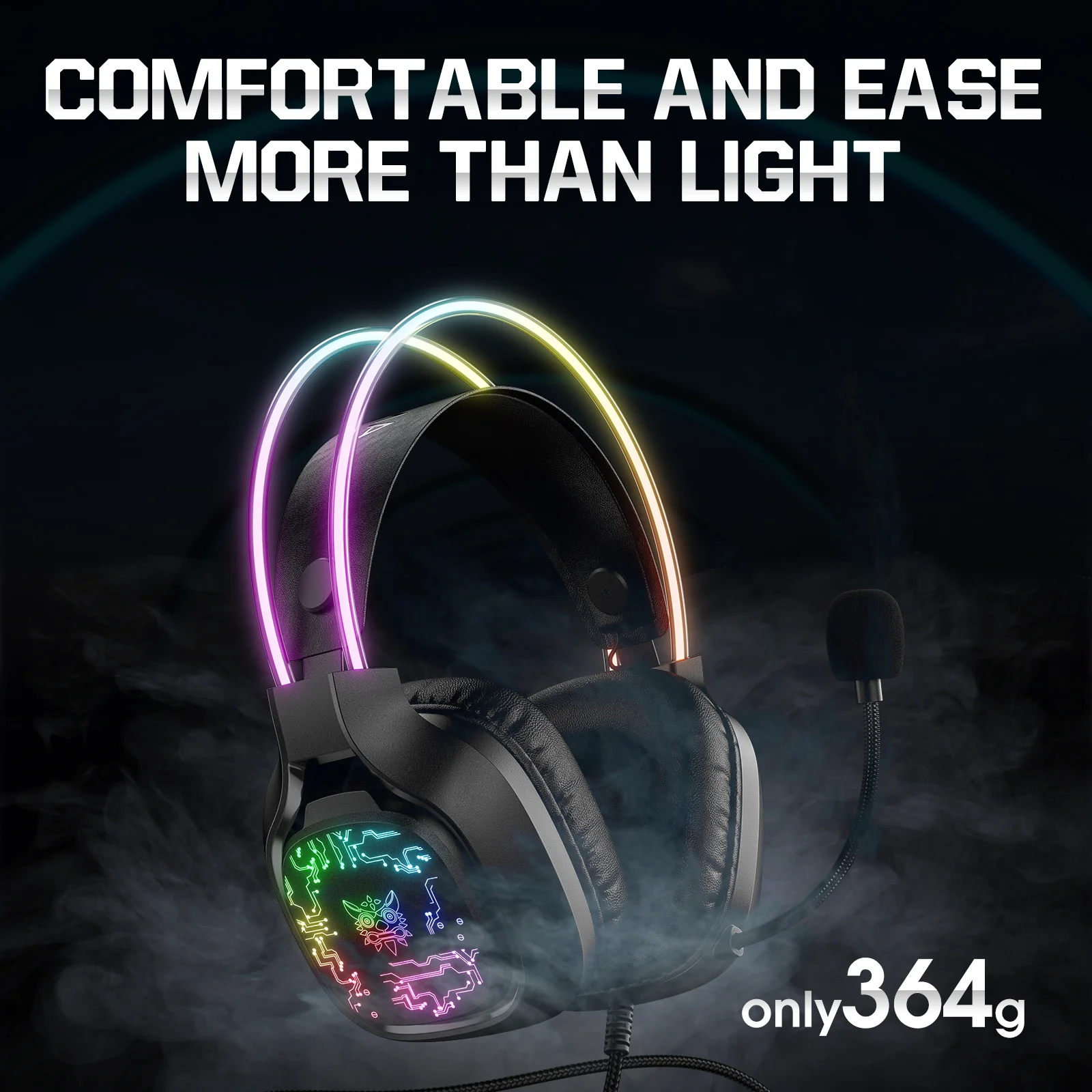 ONIKUMA X22 USB + 3.5mm Cool RGB Dynamic Light Wired Gaming Headset with Mic, Cable 1.8m - Image 11