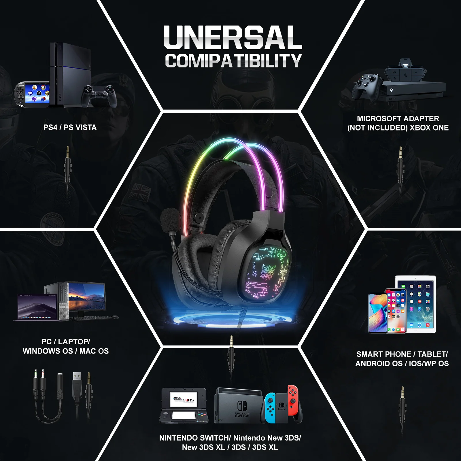ONIKUMA X22 USB + 3.5mm Cool RGB Dynamic Light Wired Gaming Headset with Mic, Cable 1.8m - Image 12