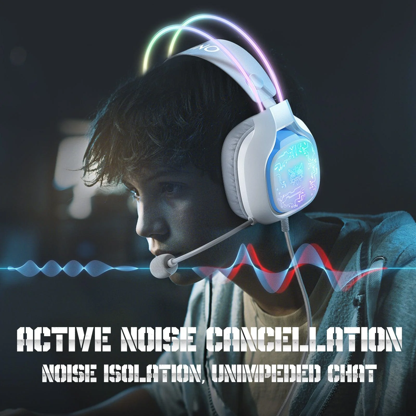 ONIKUMA X22 USB + 3.5mm Cool RGB Dynamic Light Wired Gaming Headset with Mic, Cable 1.8m - Image 4