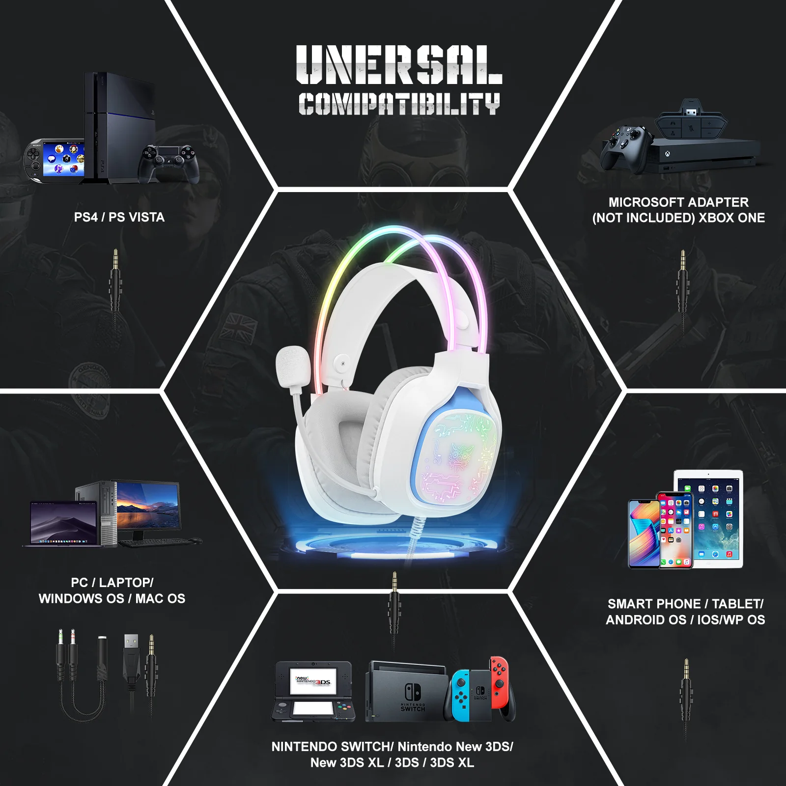 ONIKUMA X22 USB + 3.5mm Cool RGB Dynamic Light Wired Gaming Headset with Mic, Cable 1.8m - Image 6
