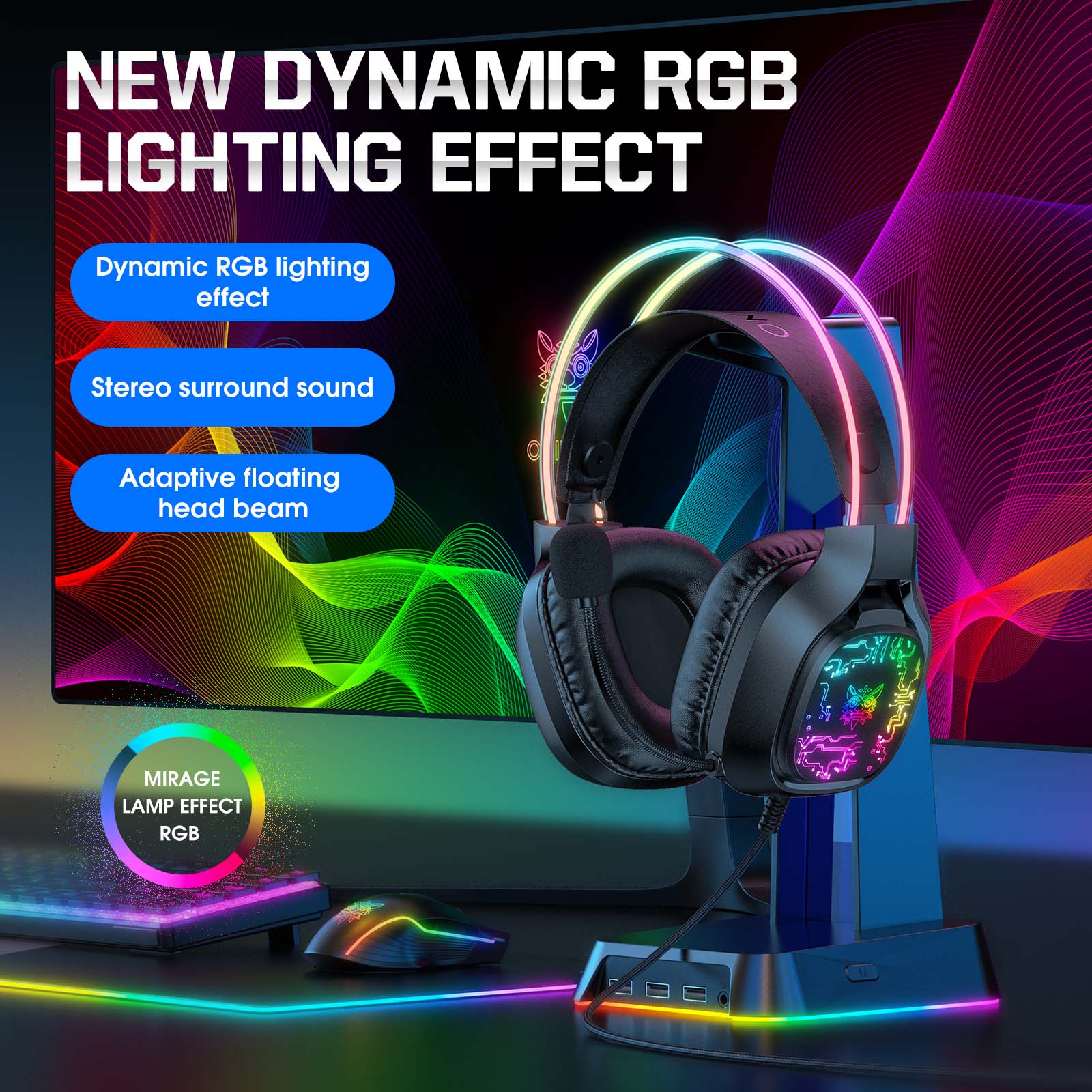 ONIKUMA X22 USB + 3.5mm Cool RGB Dynamic Light Wired Gaming Headset with Mic, Cable 1.8m - Image 9