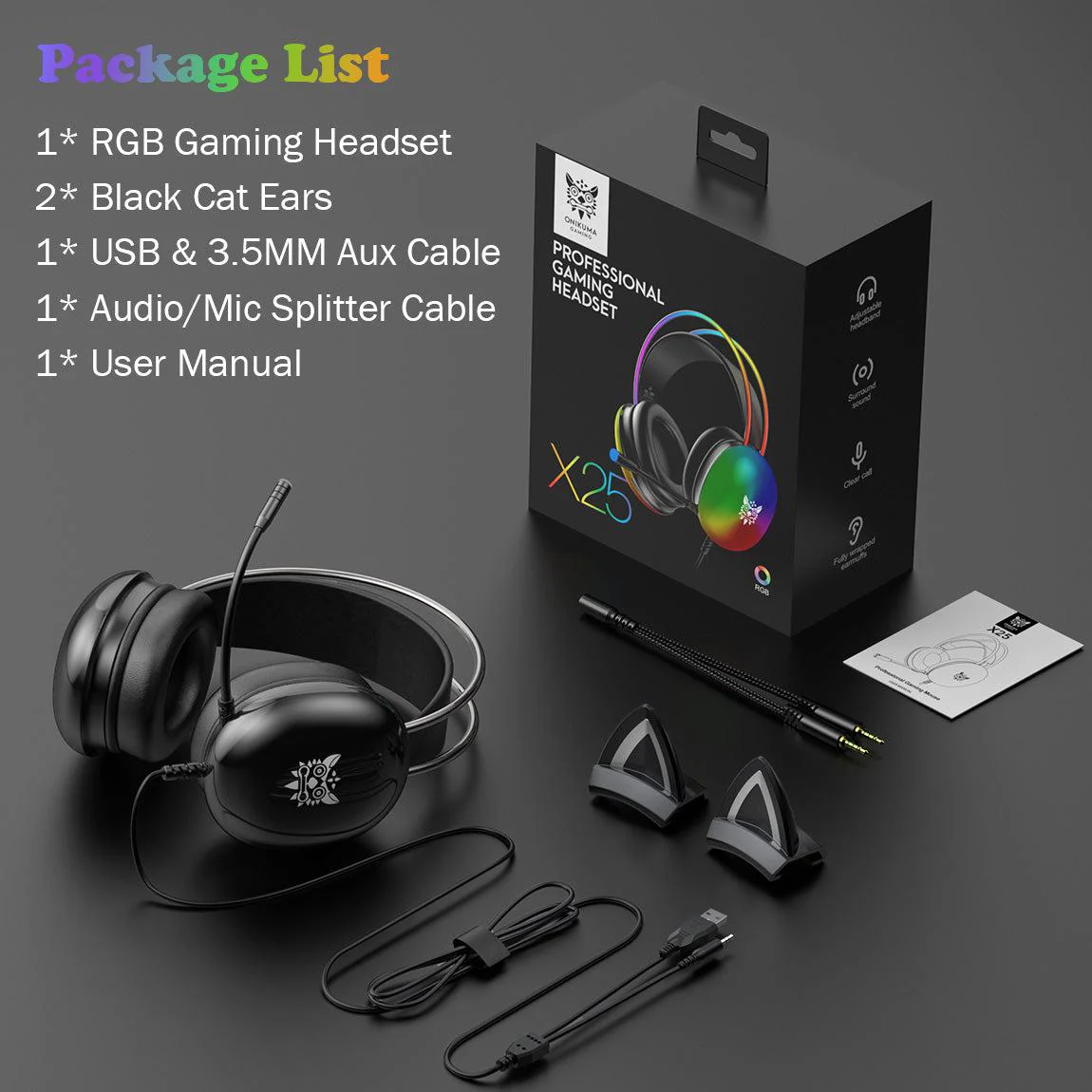 ONIKUMA X25 Cat Ear RGB Gaming Headset - Image 19