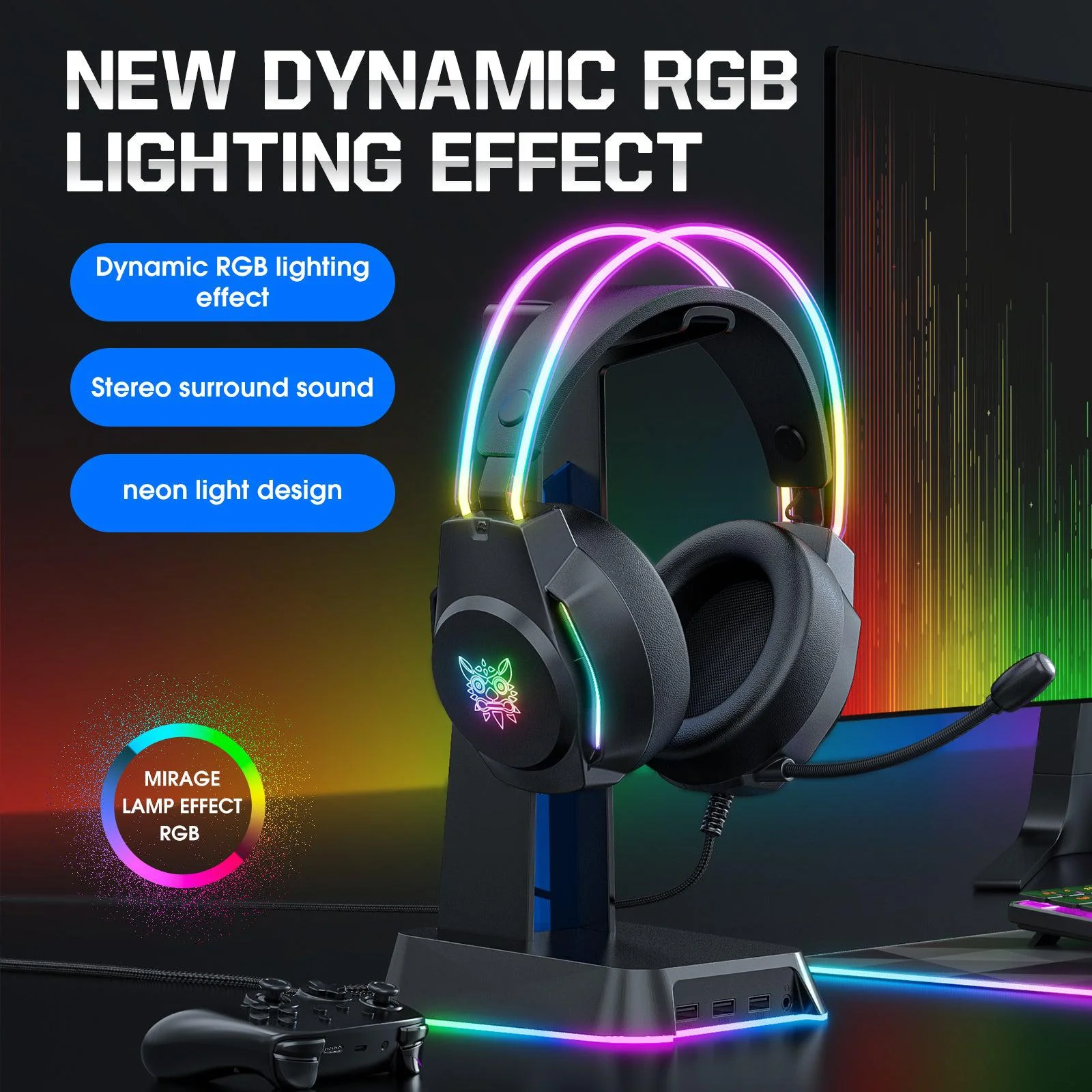 ONIKUMA X26 Head-mounted Earphone RGB Light, Noise Reduction Wired Headphone - Image 3