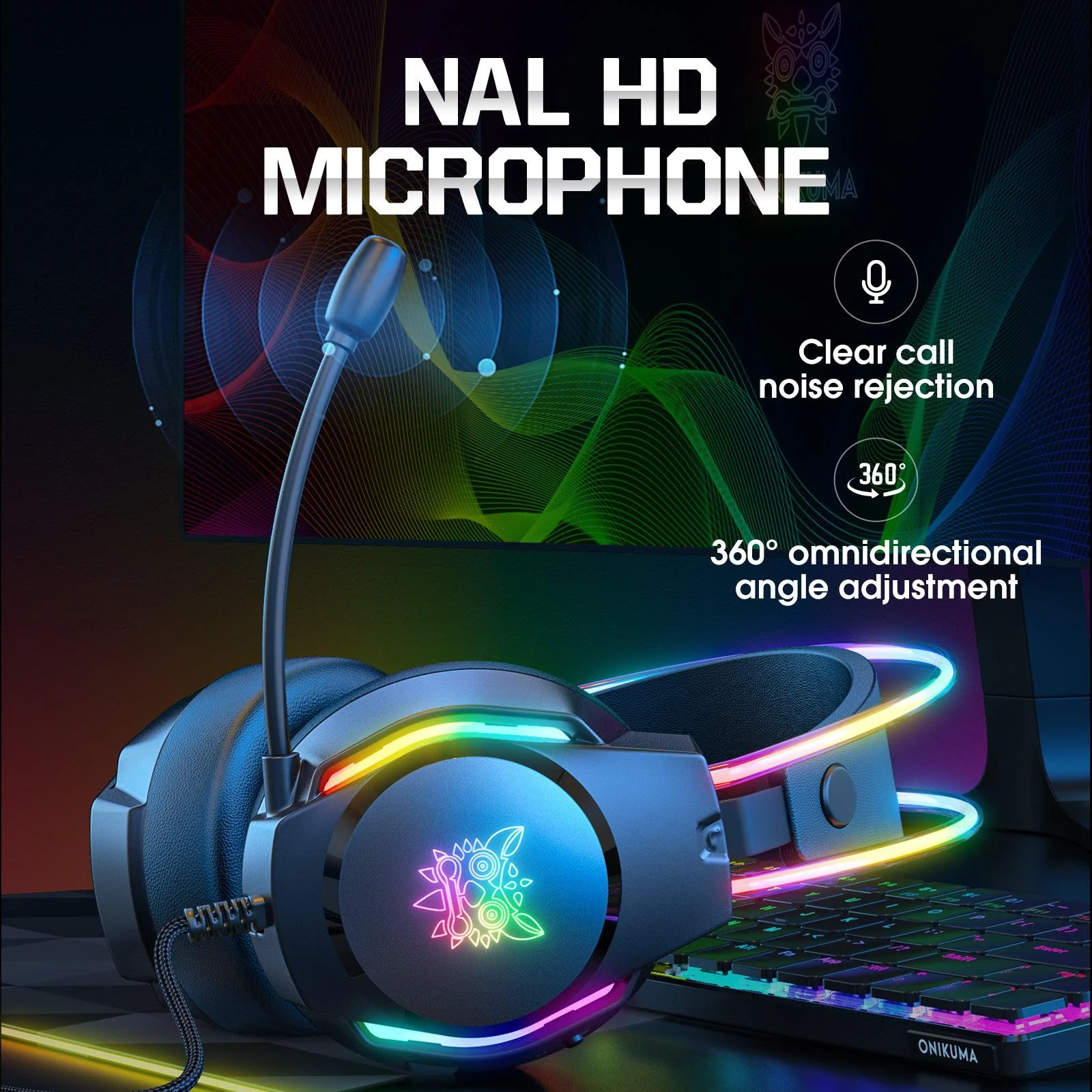 ONIKUMA X26 Head-mounted Earphone RGB Light, Noise Reduction Wired Headphone - Image 5