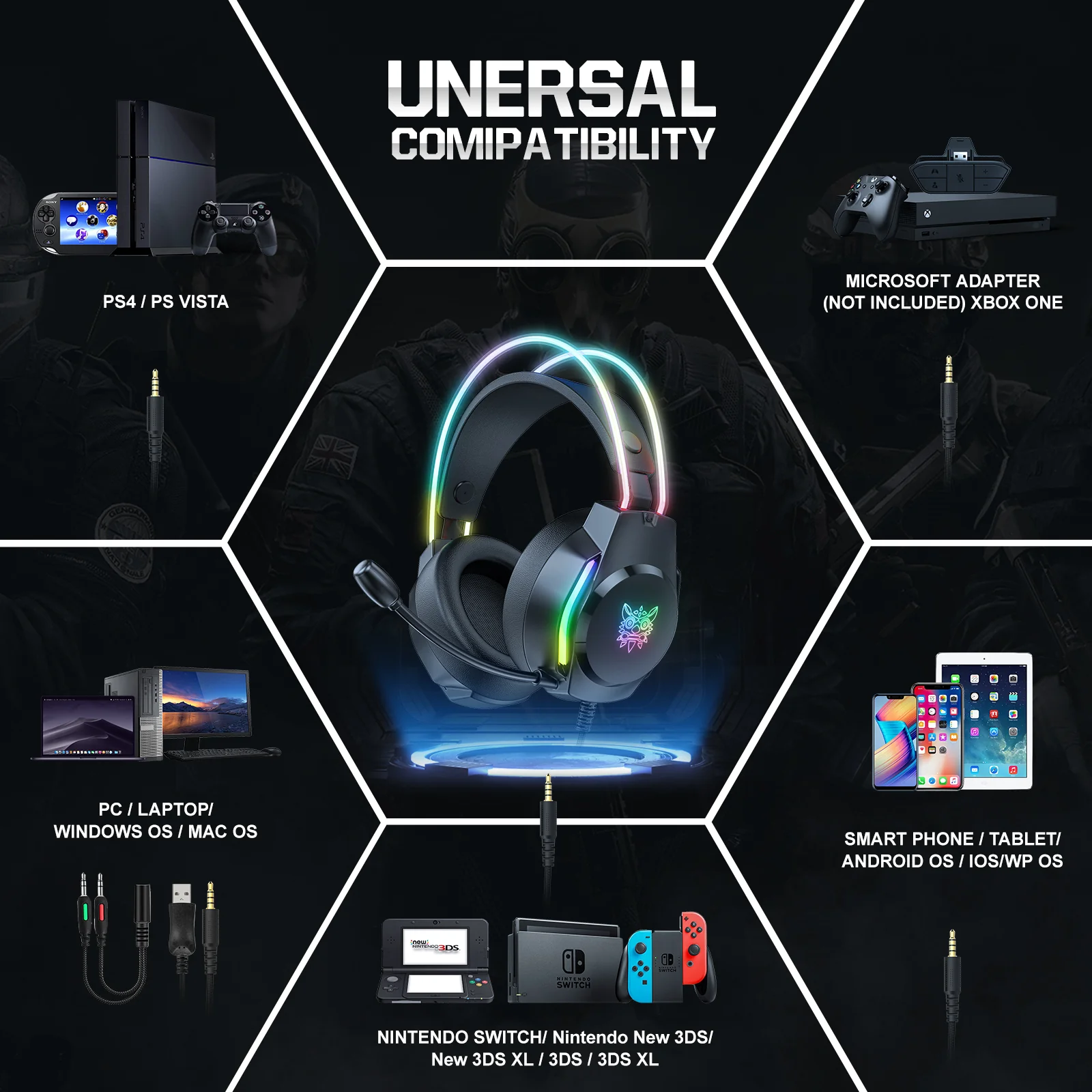 ONIKUMA X26 Head-mounted Earphone RGB Light, Noise Reduction Wired Headphone - Image 6