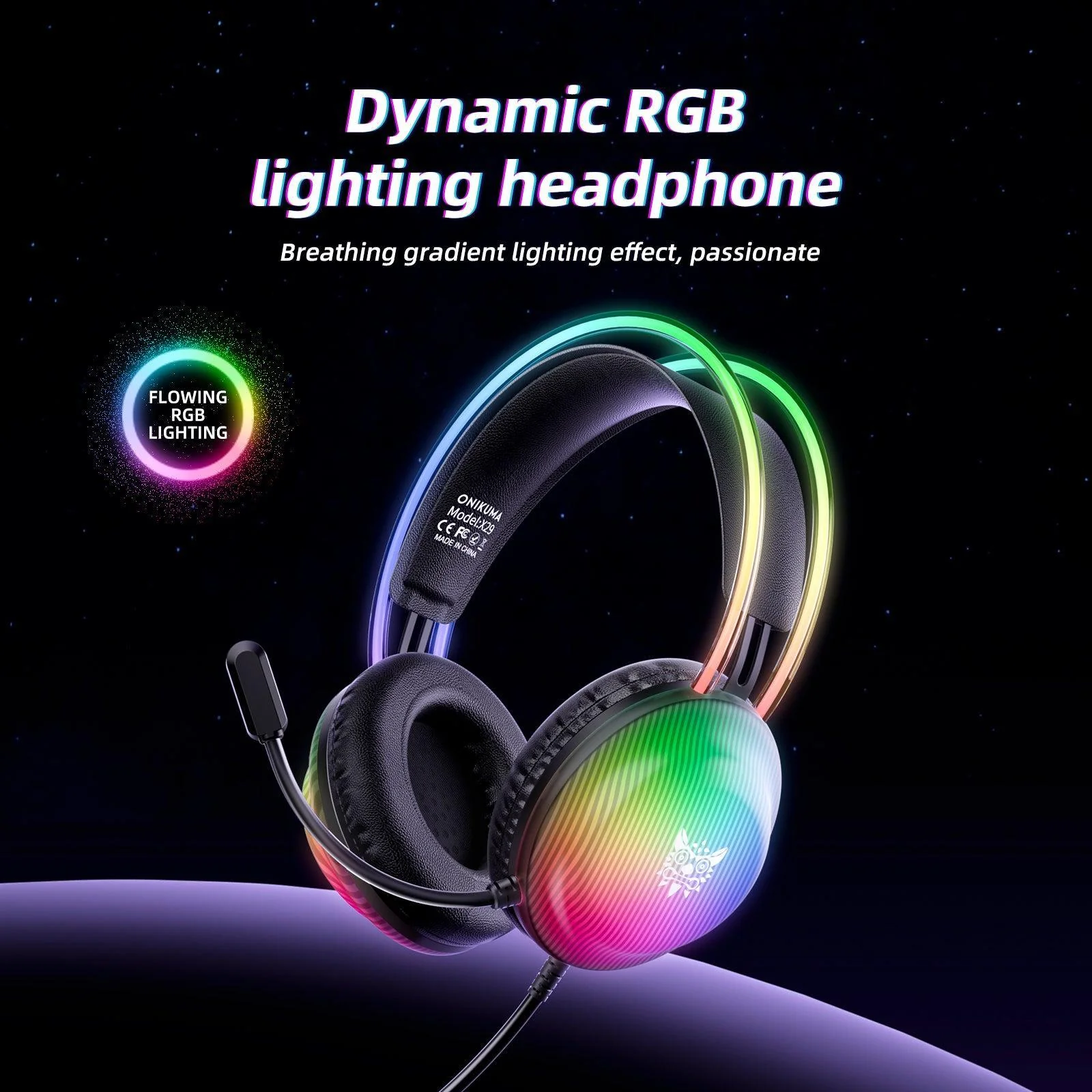 ONIKUMA X29 RGB Dynamic Professional Gmaing Headphone Stereo Surround Sound Omnidirectional HD Mic for PC PS4 Xbox Phone - Image 4
