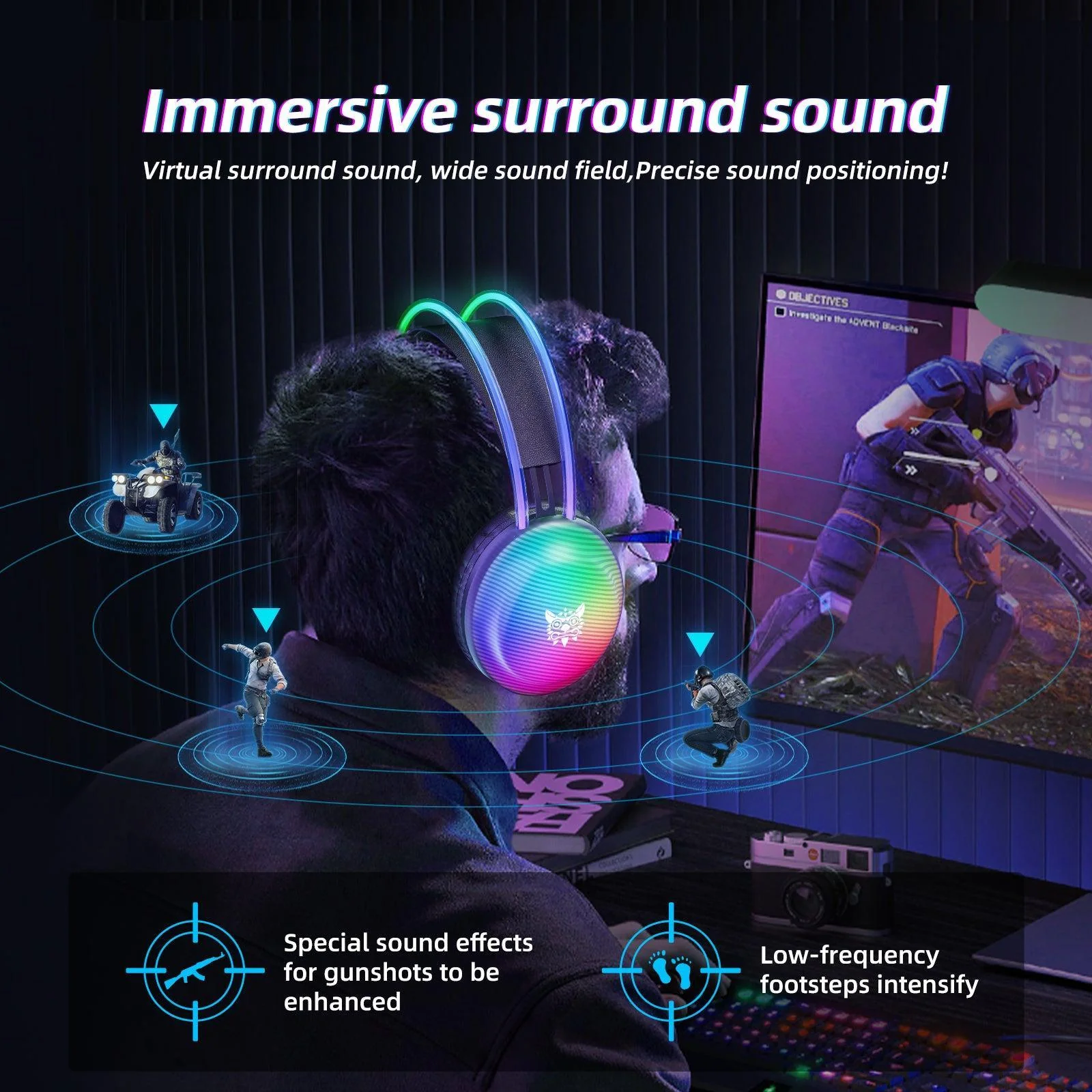 ONIKUMA X29 RGB Dynamic Professional Gmaing Headphone Stereo Surround Sound Omnidirectional HD Mic for PC PS4 Xbox Phone - Image 5