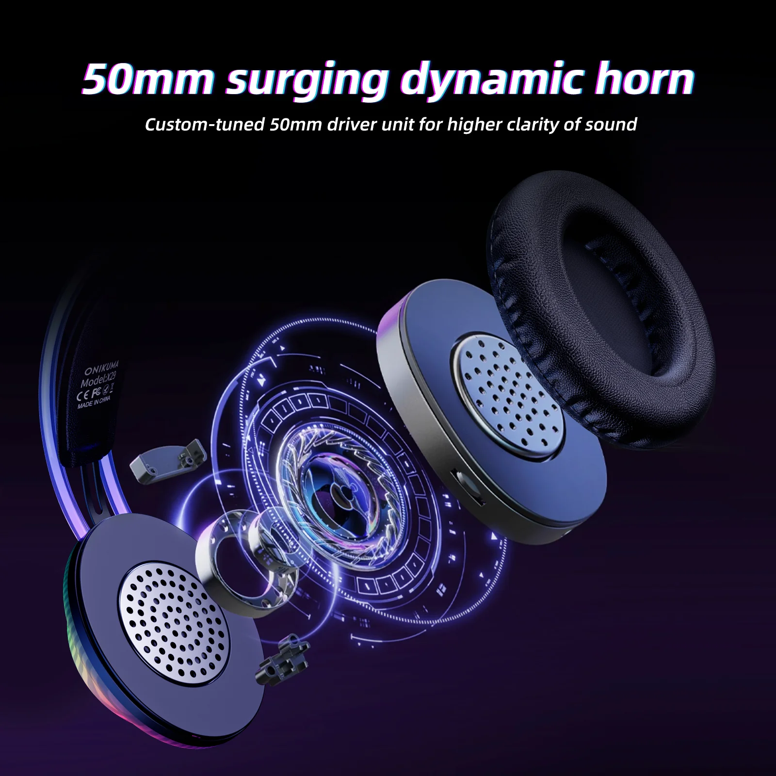 ONIKUMA X29 RGB Dynamic Professional Gmaing Headphone Stereo Surround Sound Omnidirectional HD Mic for PC PS4 Xbox Phone - Image 6