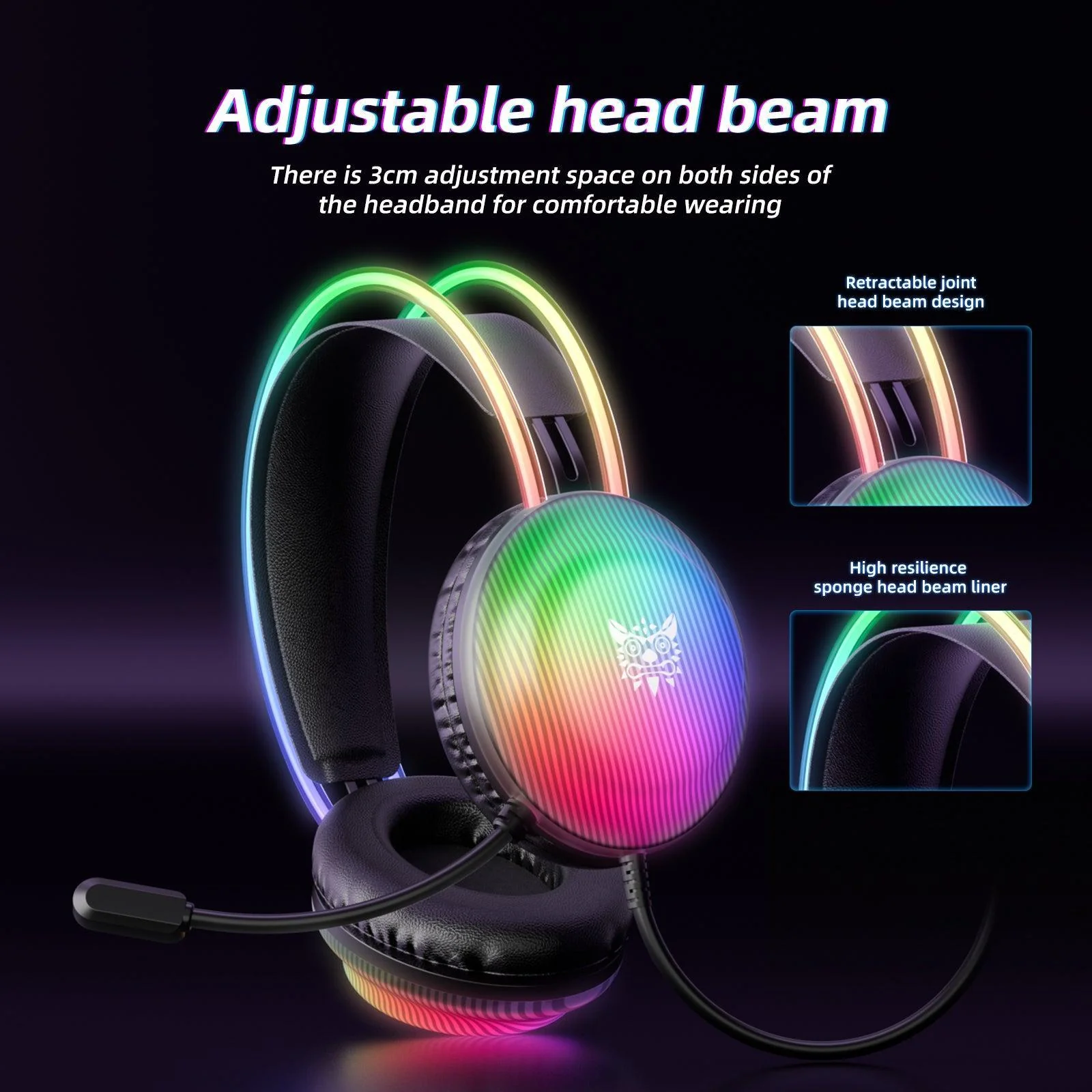 ONIKUMA X29 RGB Dynamic Professional Gmaing Headphone Stereo Surround Sound Omnidirectional HD Mic for PC PS4 Xbox Phone - Image 7