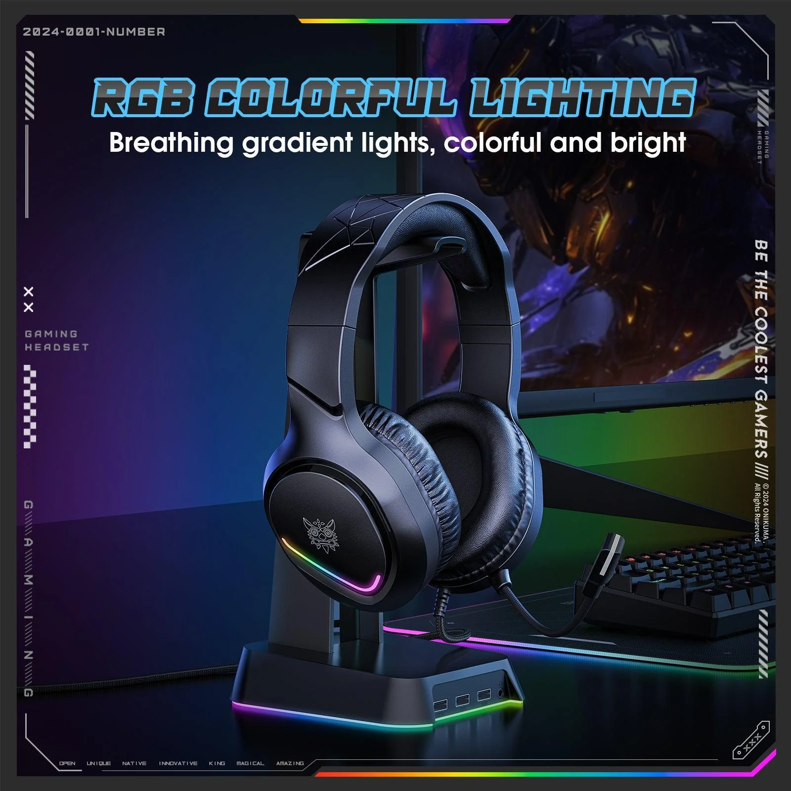 ONIKUMA X31 RGB Dynamic Professional Gmaing Headphone Stereo Surround Sound Omnidirectional HD Mic for PC PS4 Xbox Phone - Image 10