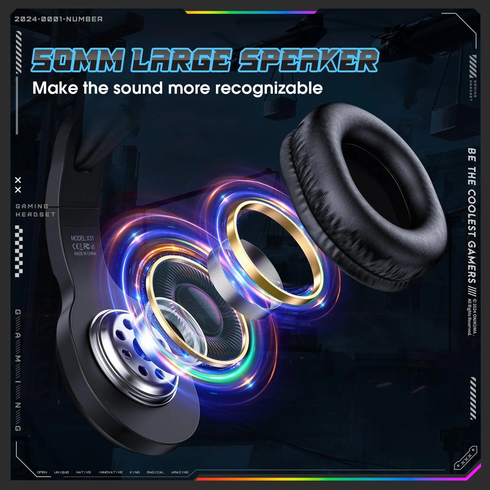 ONIKUMA X31 RGB Dynamic Professional Gmaing Headphone Stereo Surround Sound Omnidirectional HD Mic for PC PS4 Xbox Phone - Image 12