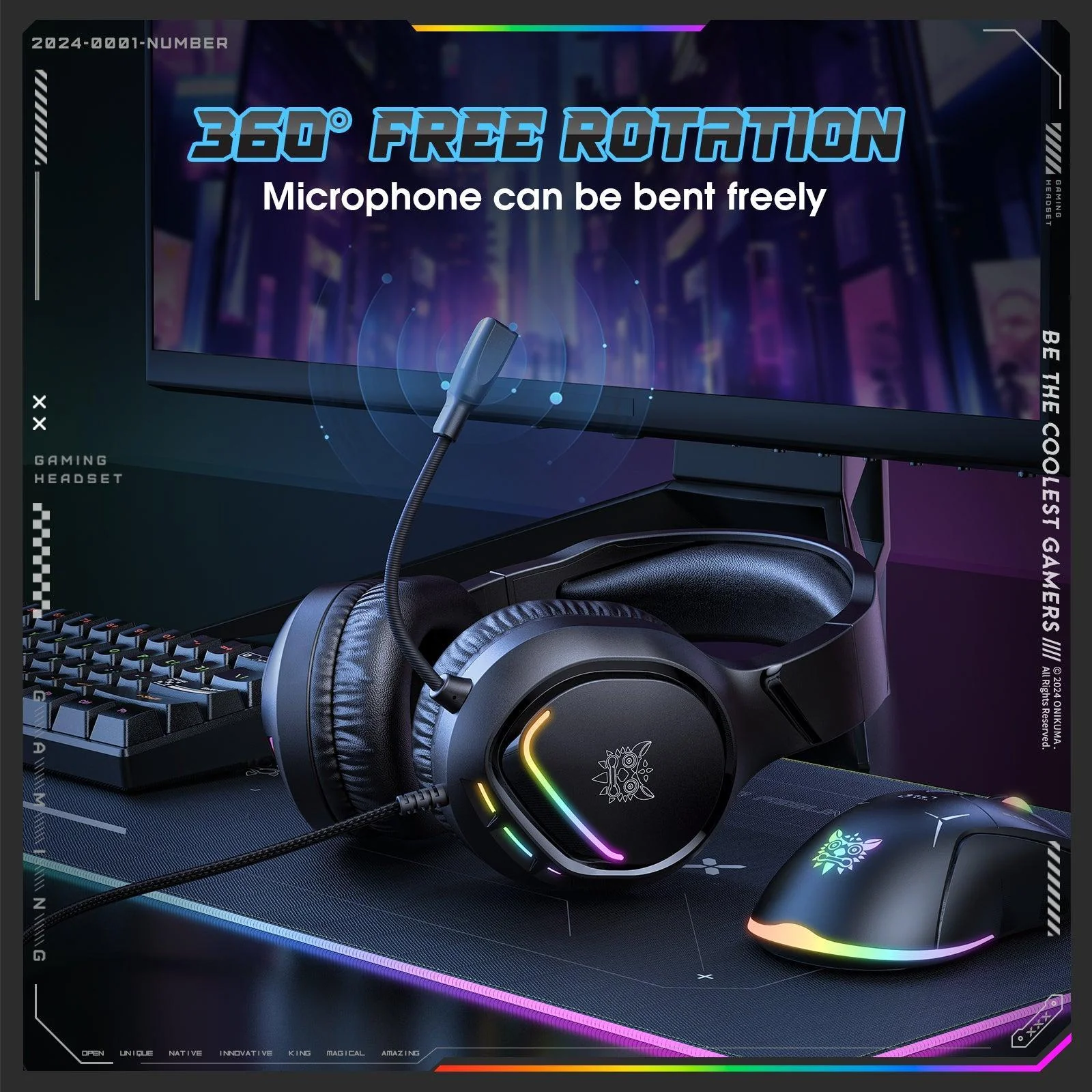 ONIKUMA X31 RGB Dynamic Professional Gmaing Headphone Stereo Surround Sound Omnidirectional HD Mic for PC PS4 Xbox Phone - Image 13