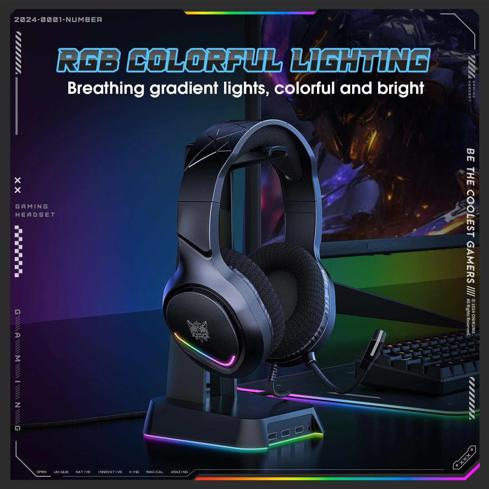 ONIKUMA X31 RGB Dynamic Professional Gmaing Headphone Stereo Surround Sound Omnidirectional HD Mic for PC PS4 Xbox Phone - Image 3