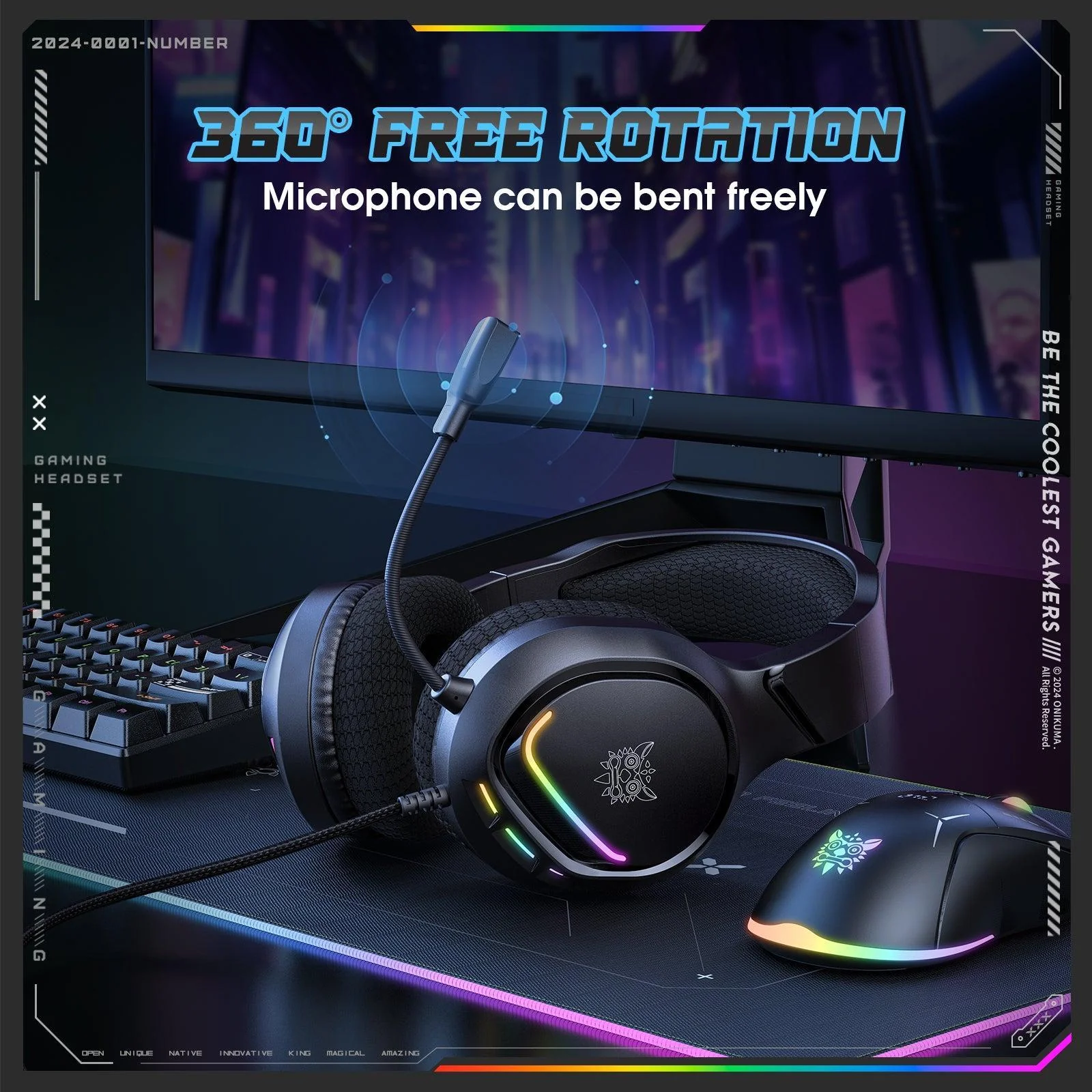 ONIKUMA X31 RGB Dynamic Professional Gmaing Headphone Stereo Surround Sound Omnidirectional HD Mic for PC PS4 Xbox Phone - Image 4