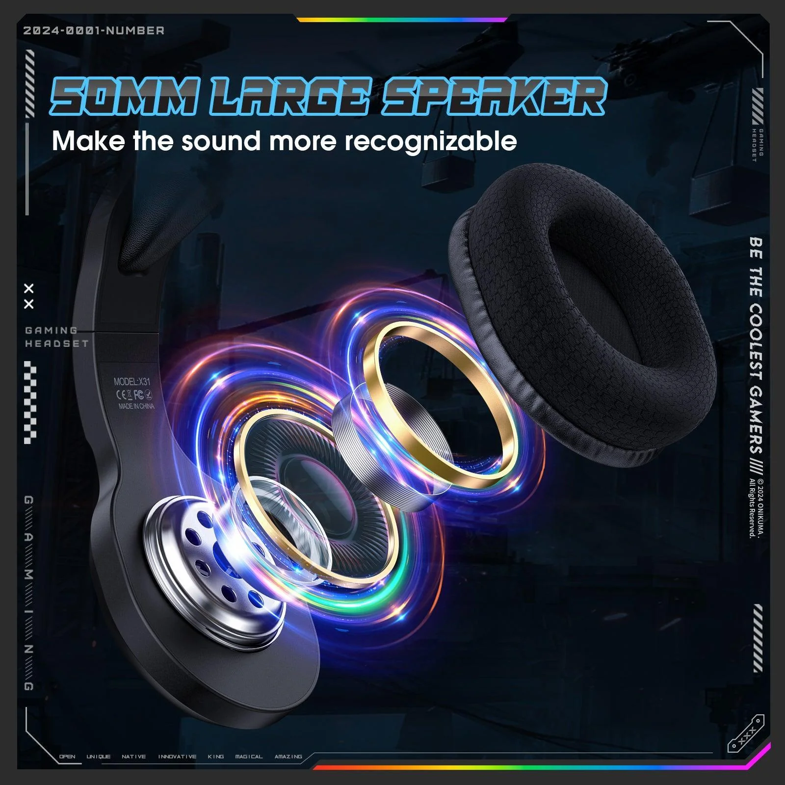 ONIKUMA X31 RGB Dynamic Professional Gmaing Headphone Stereo Surround Sound Omnidirectional HD Mic for PC PS4 Xbox Phone - Image 6