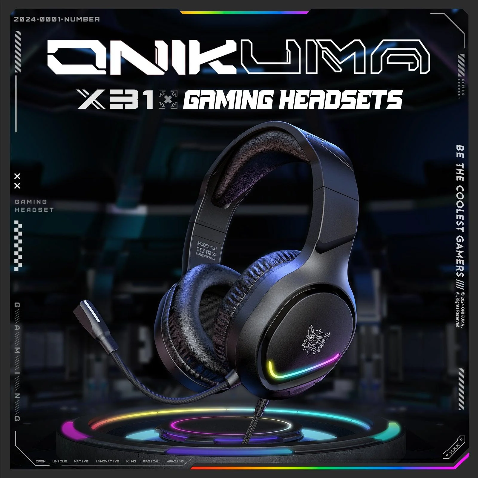 ONIKUMA X31 RGB Dynamic Professional Gmaing Headphone Stereo Surround Sound Omnidirectional HD Mic for PC PS4 Xbox Phone - Image 9