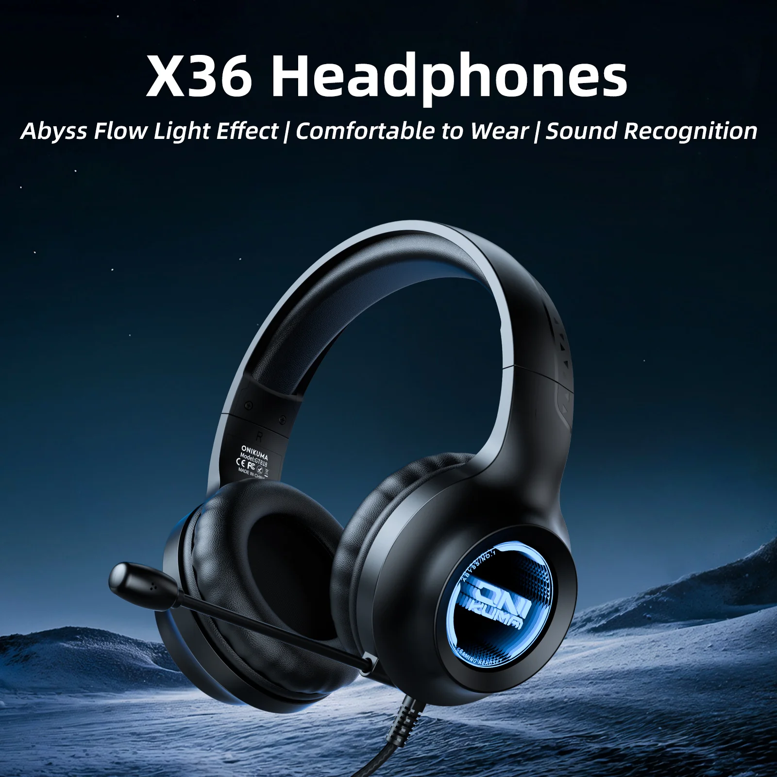 ONIKUMA X36 Gaming Headset Abyss Flow Light Effect Comfortable to Wear Sound Recognition - Image 2