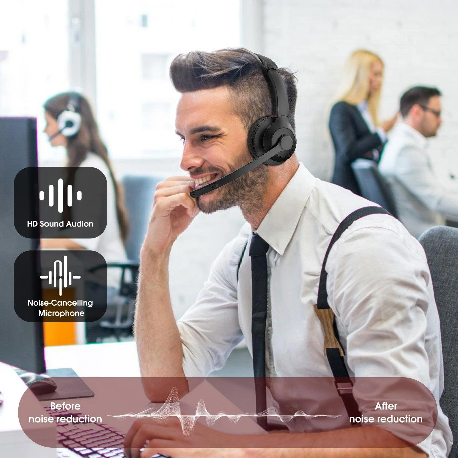 ONIKUMA X37 Call Center Headset - HD Audio, Noise-Cancelling Mic, Comfortable Design - Image 2