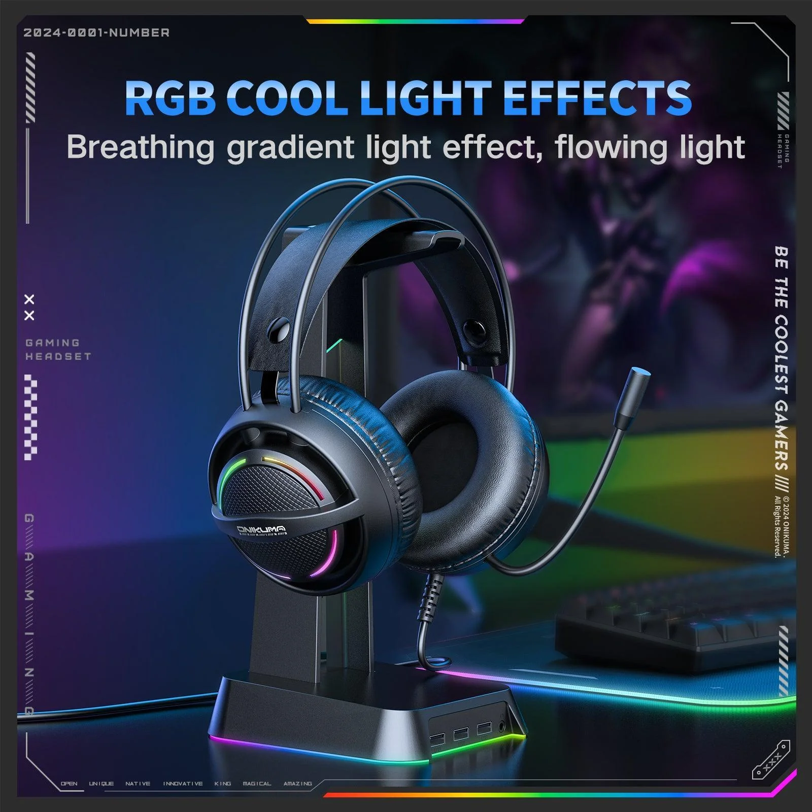 ONIKUMA X88 RGB Gaming Headset - 50mm Drivers, 360° Rotatable Mic & Comfortable Earmuffs - Image 2