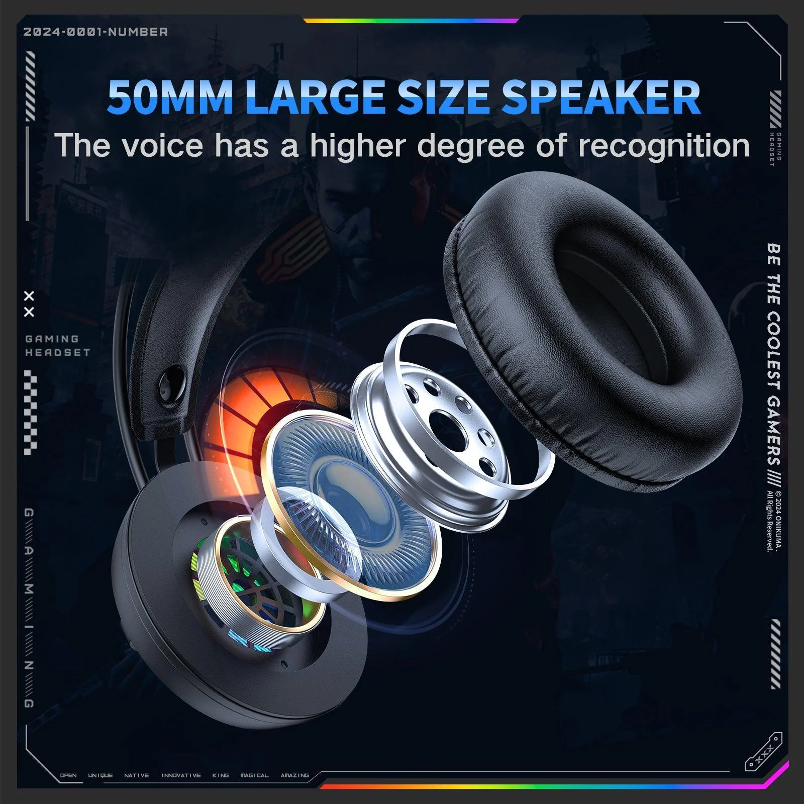 ONIKUMA X88 RGB Gaming Headset - 50mm Drivers, 360° Rotatable Mic & Comfortable Earmuffs - Image 3