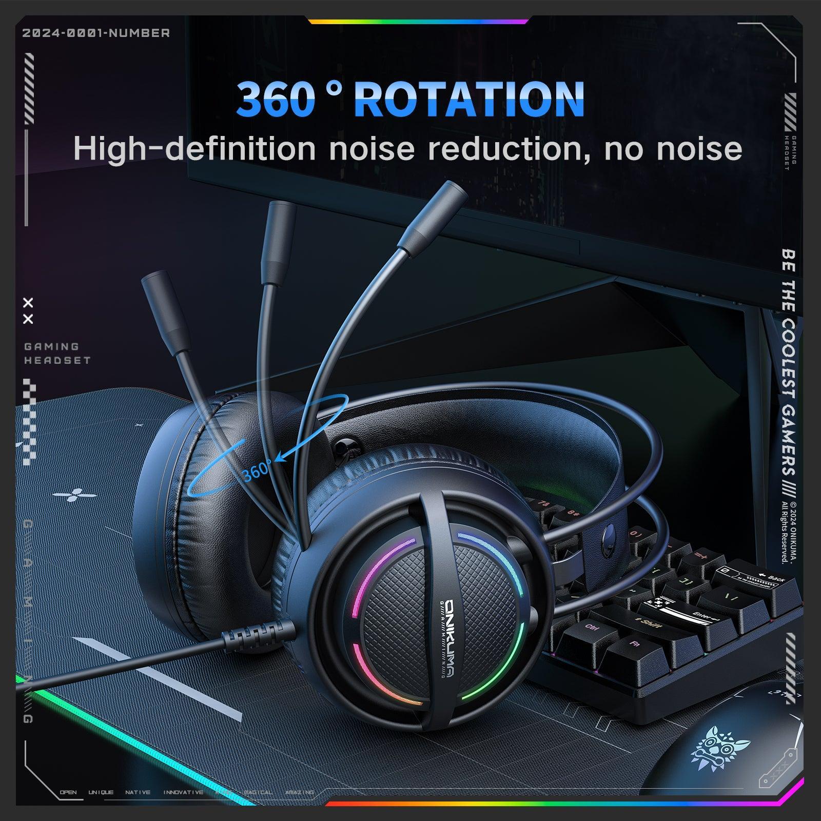 ONIKUMA X88 RGB Gaming Headset - 50mm Drivers, 360° Rotatable Mic & Comfortable Earmuffs - Image 4