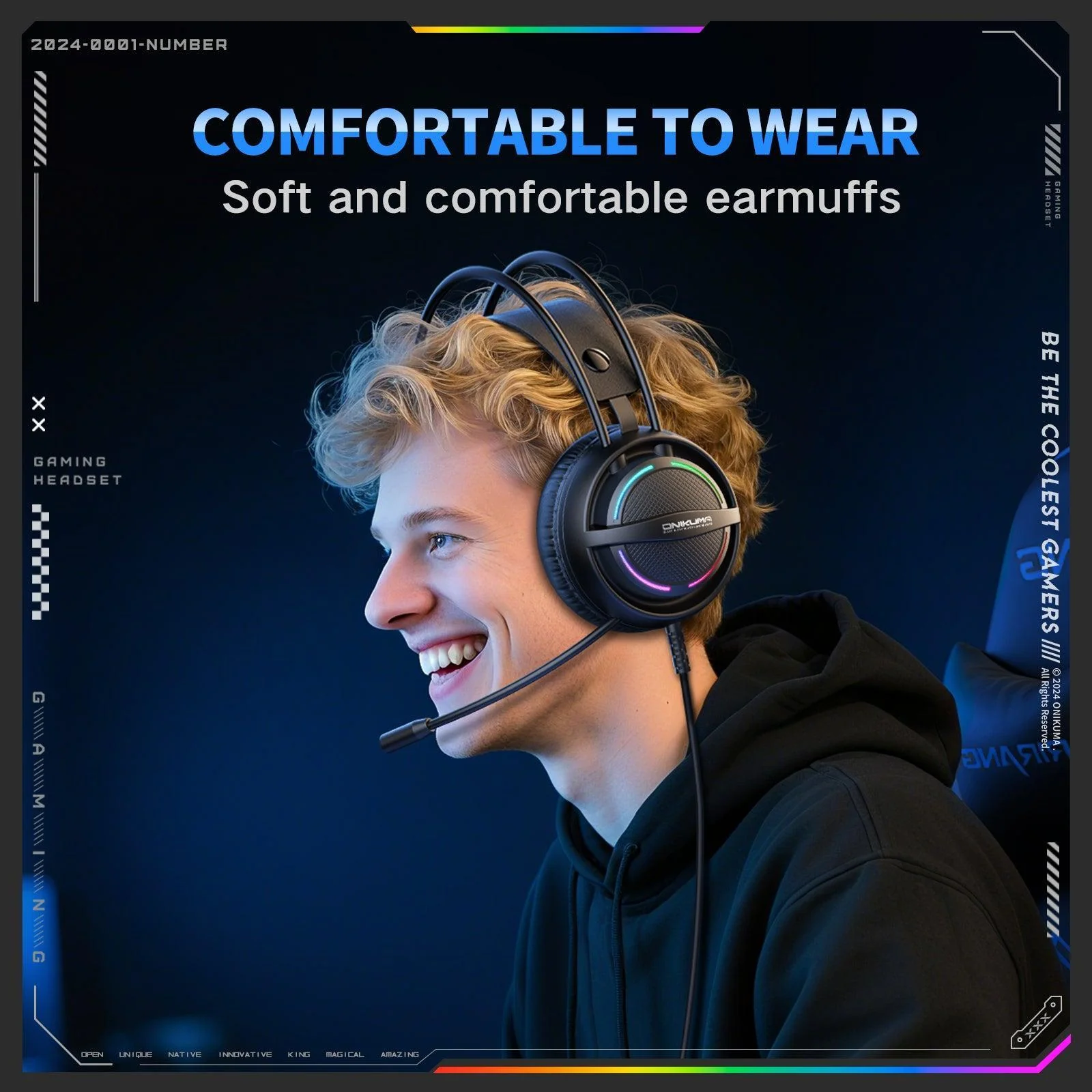 ONIKUMA X88 RGB Gaming Headset - 50mm Drivers, 360° Rotatable Mic & Comfortable Earmuffs - Image 6