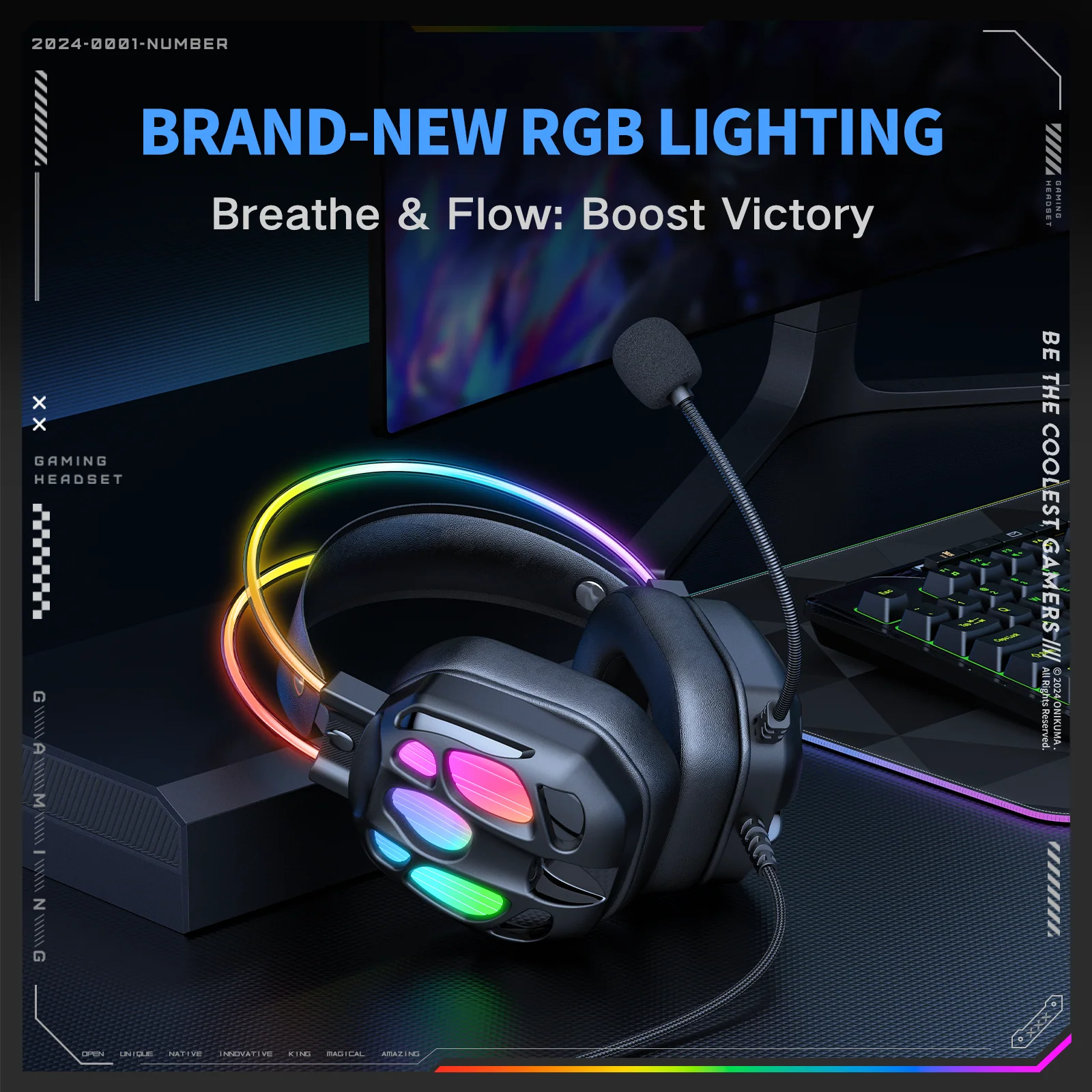 ONIKUMA X88 RGB Gaming Headset - 50mm Drivers, 360° Rotatable Mic & Comfortable Earmuffs - Image 10