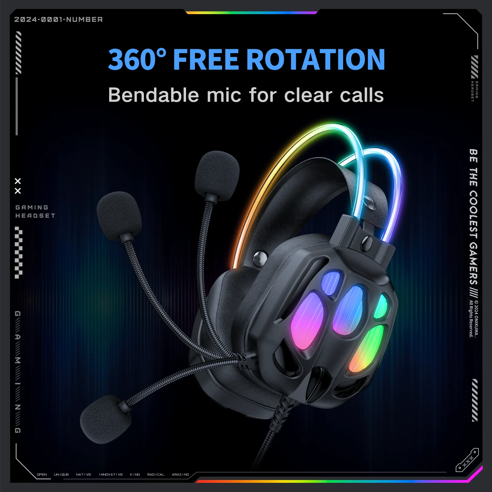 ONIKUMA X88 RGB Gaming Headset - 50mm Drivers, 360° Rotatable Mic & Comfortable Earmuffs - Image 11