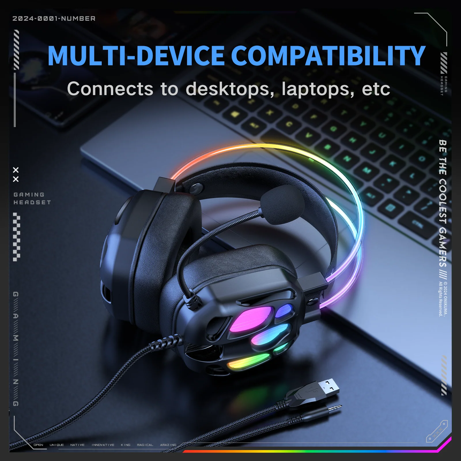 ONIKUMA X88 RGB Gaming Headset - 50mm Drivers, 360° Rotatable Mic & Comfortable Earmuffs - Image 12