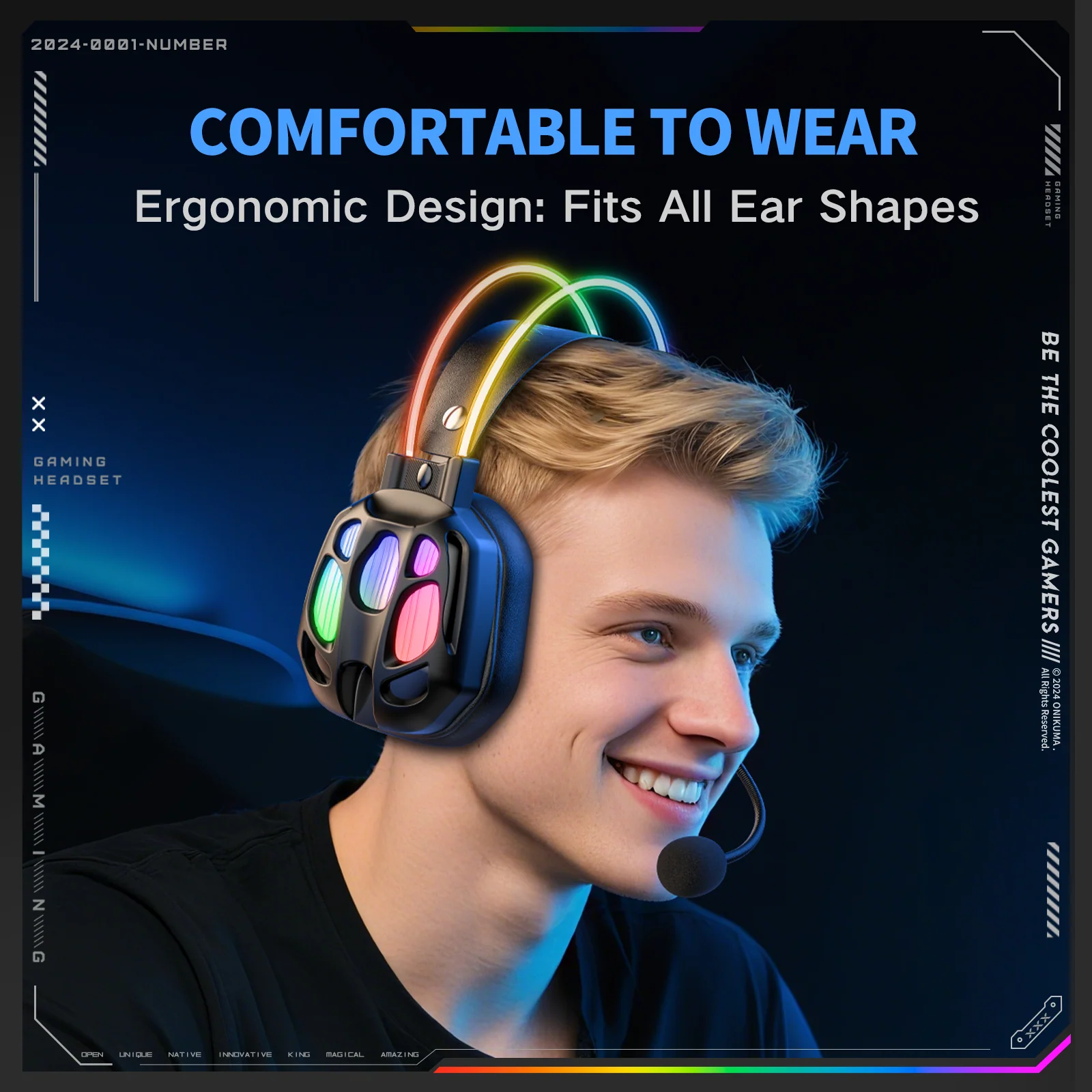 ONIKUMA X88 RGB Gaming Headset - 50mm Drivers, 360° Rotatable Mic & Comfortable Earmuffs - Image 14